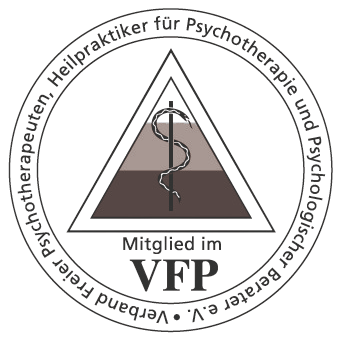 Logo der VFP mit Symbol für Psychotherapie und dem Schriftzug „Mitglied im VFP“.